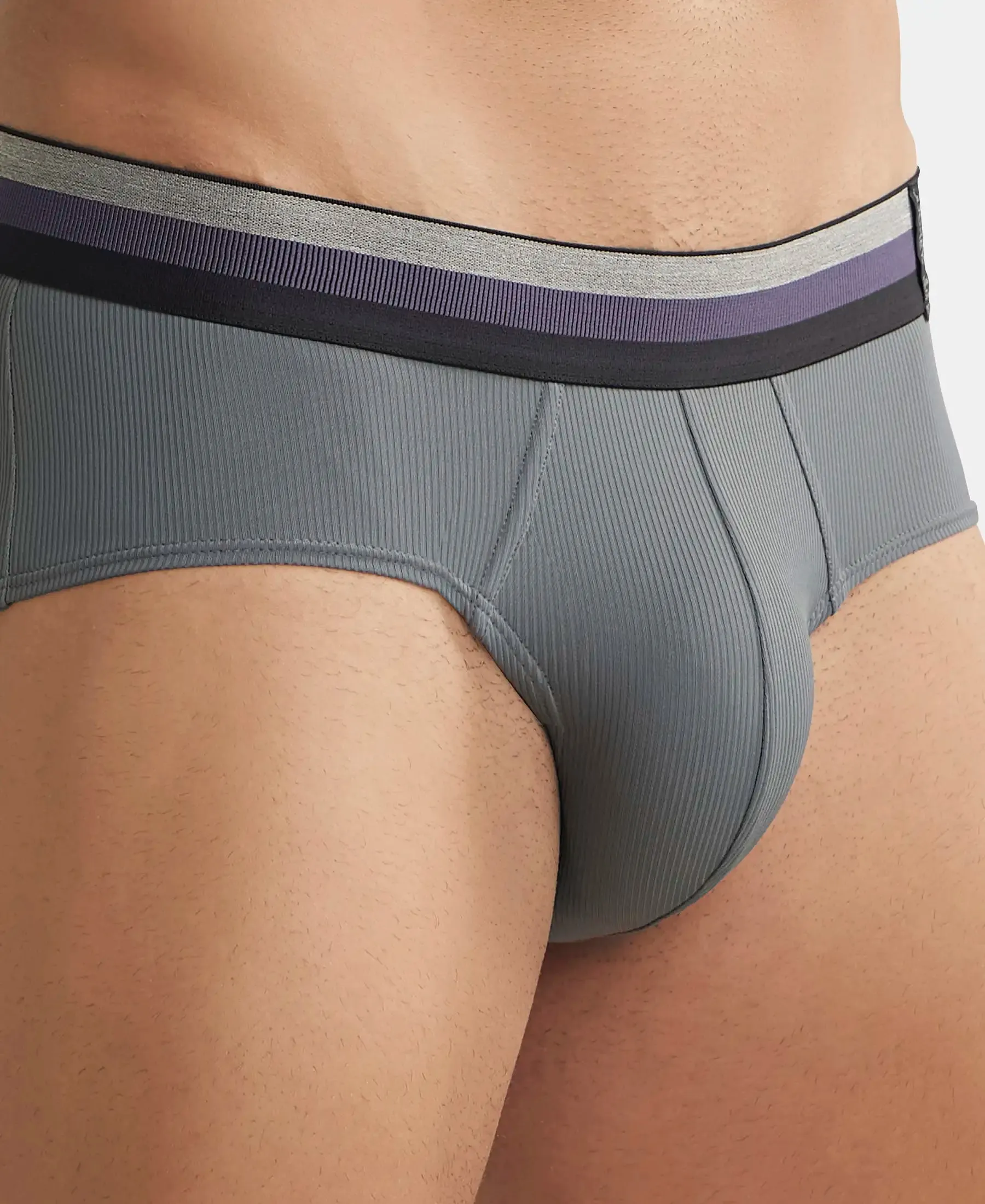 Microfiber Elastane Stretch Solid Brief with StayDry Treatment - Gunmetal