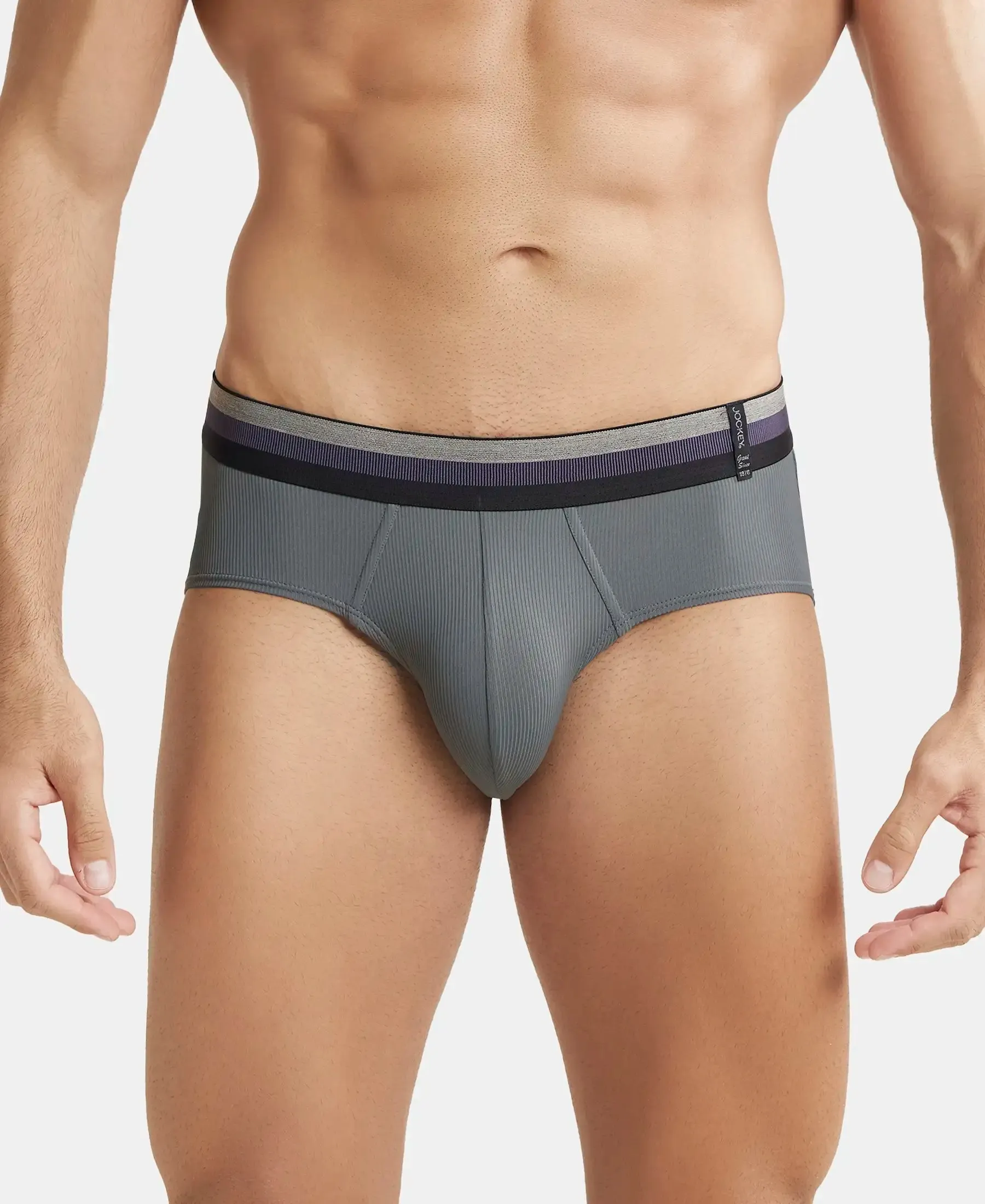 Microfiber Elastane Stretch Solid Brief with StayDry Treatment - Gunmetal