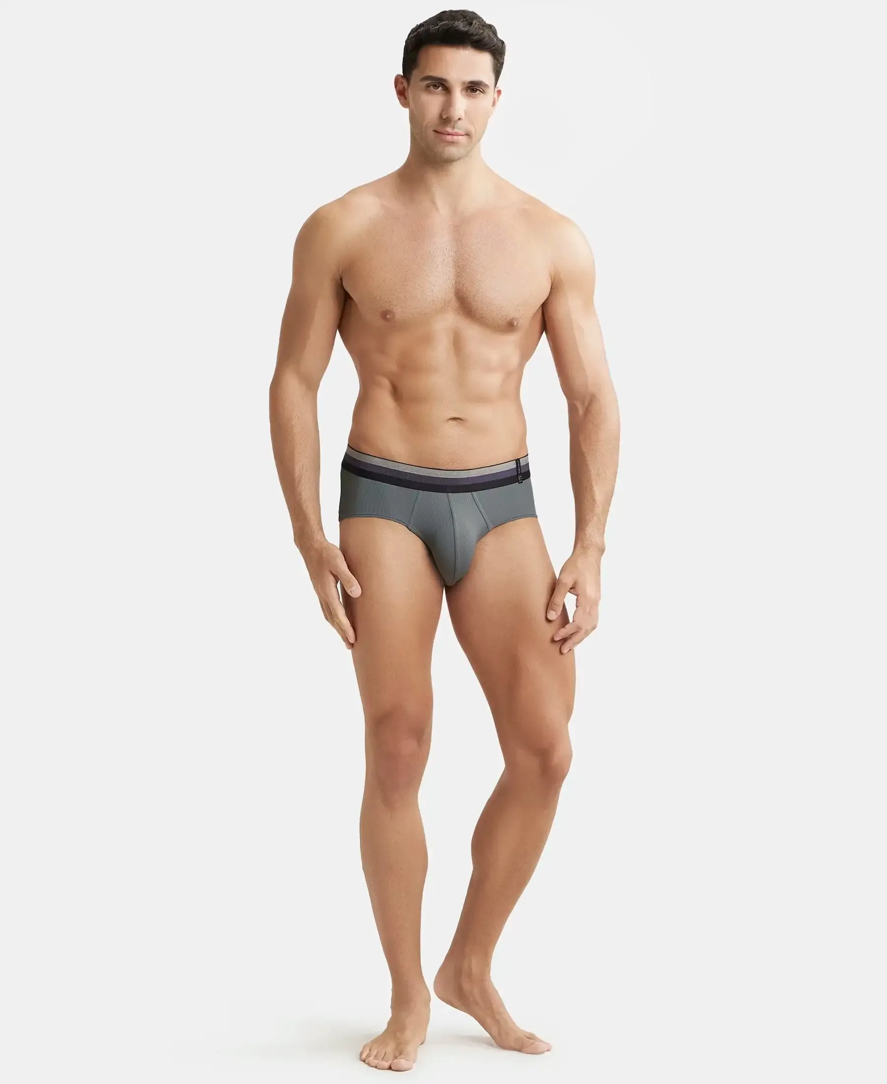Microfiber Elastane Stretch Solid Brief with StayDry Treatment - Gunmetal