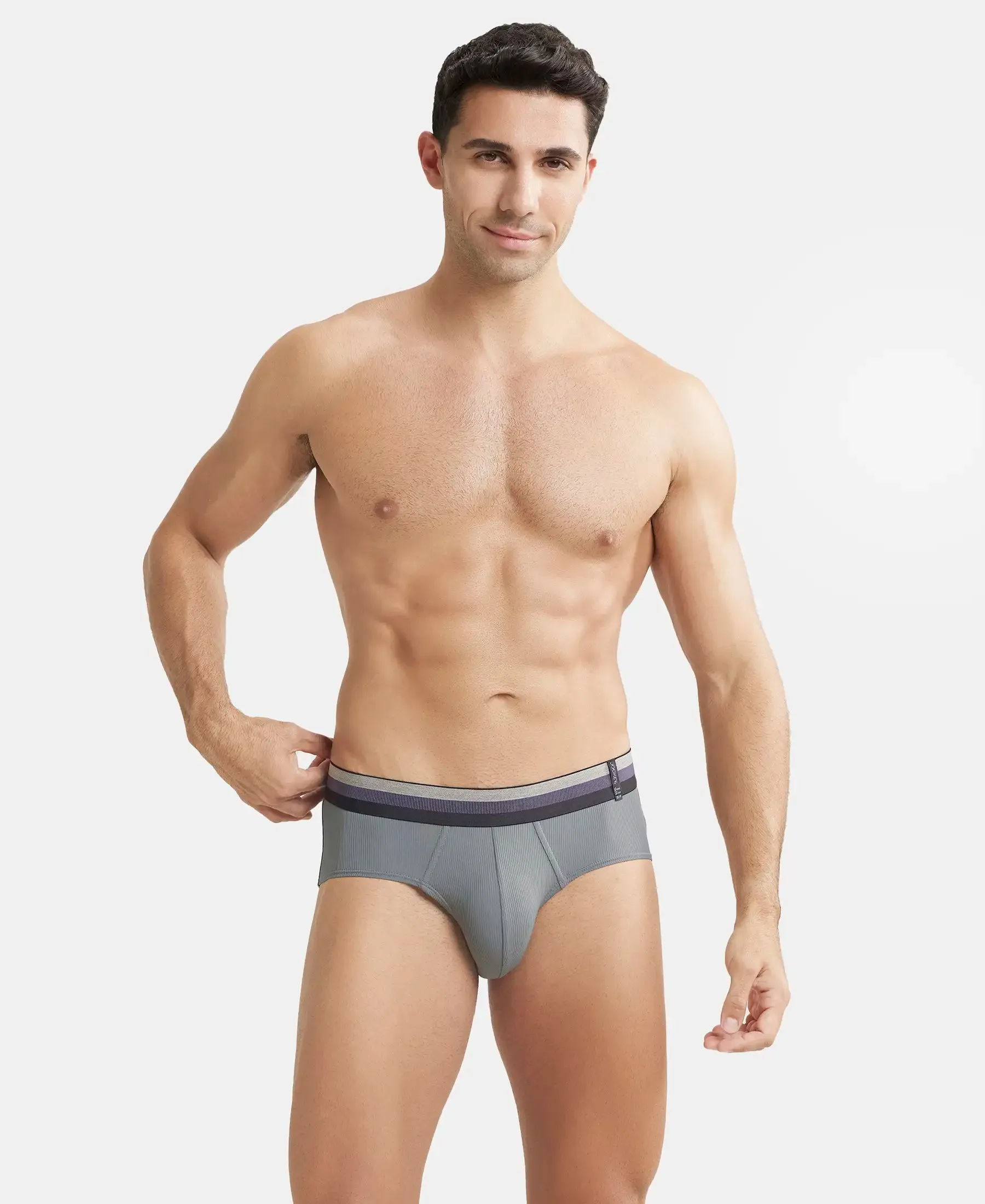 Microfiber Elastane Stretch Solid Brief with StayDry Treatment - Gunmetal