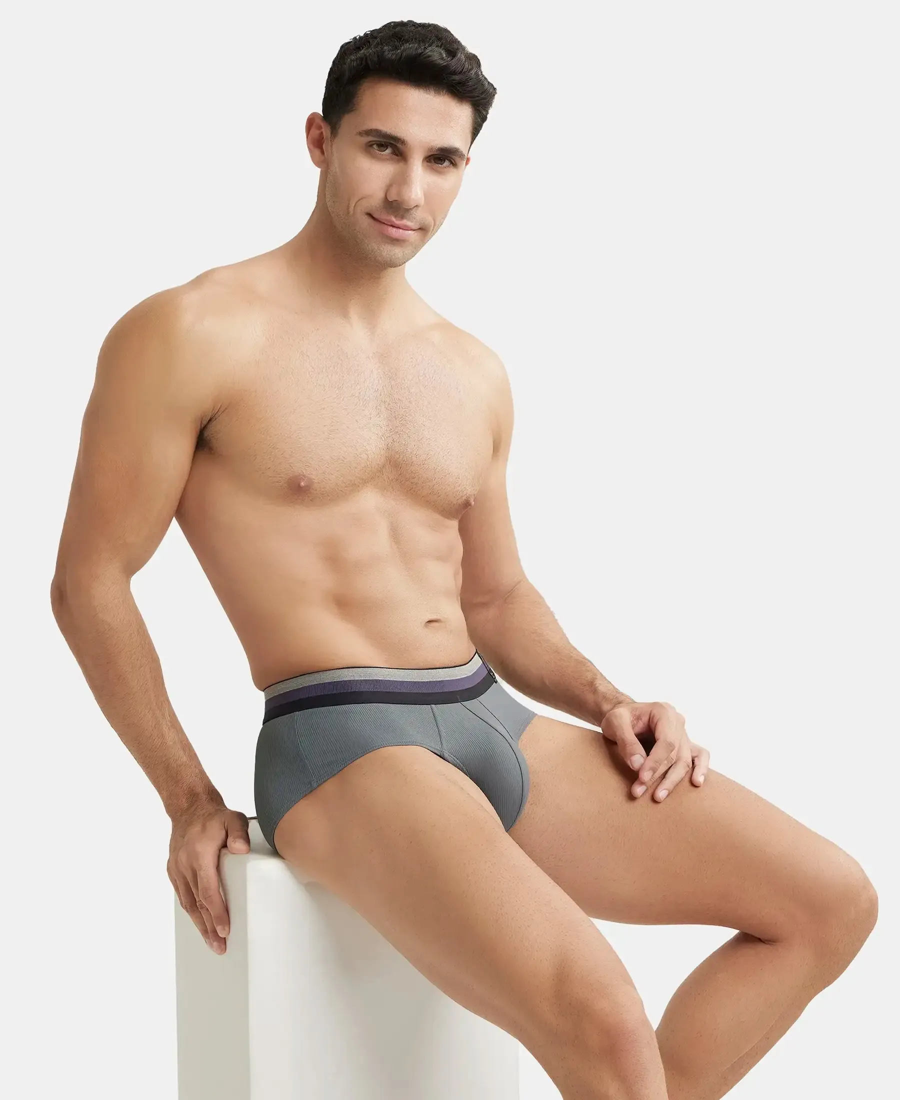 Microfiber Elastane Stretch Solid Brief with StayDry Treatment - Gunmetal