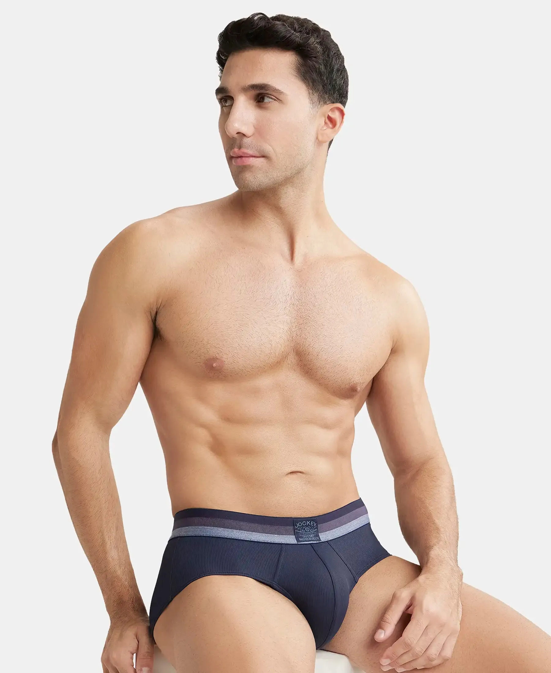 Microfiber Elastane Stretch Solid Brief with StayDry Treatment - Midnight Navy