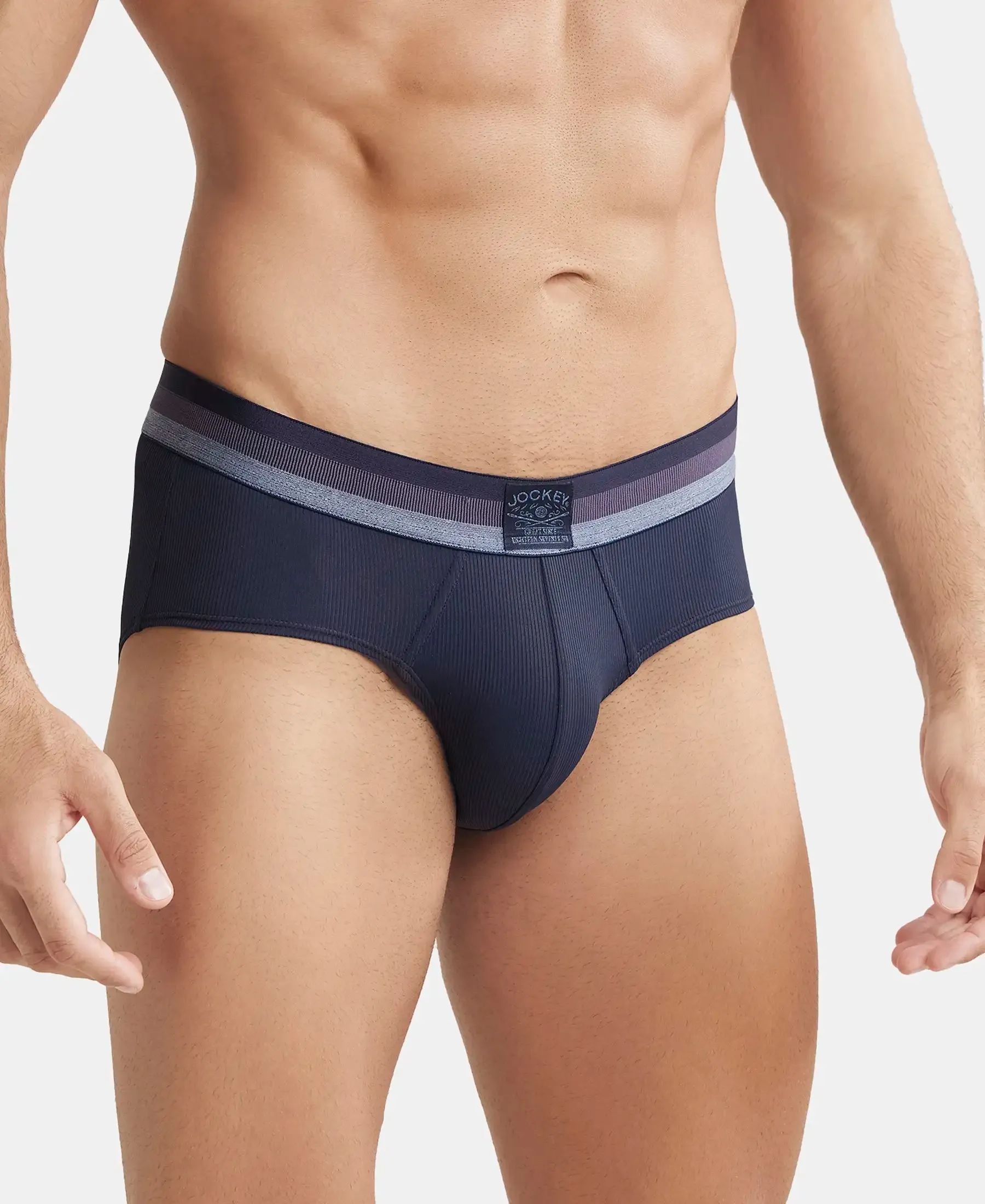 Microfiber Elastane Stretch Solid Brief with StayDry Treatment - Midnight Navy