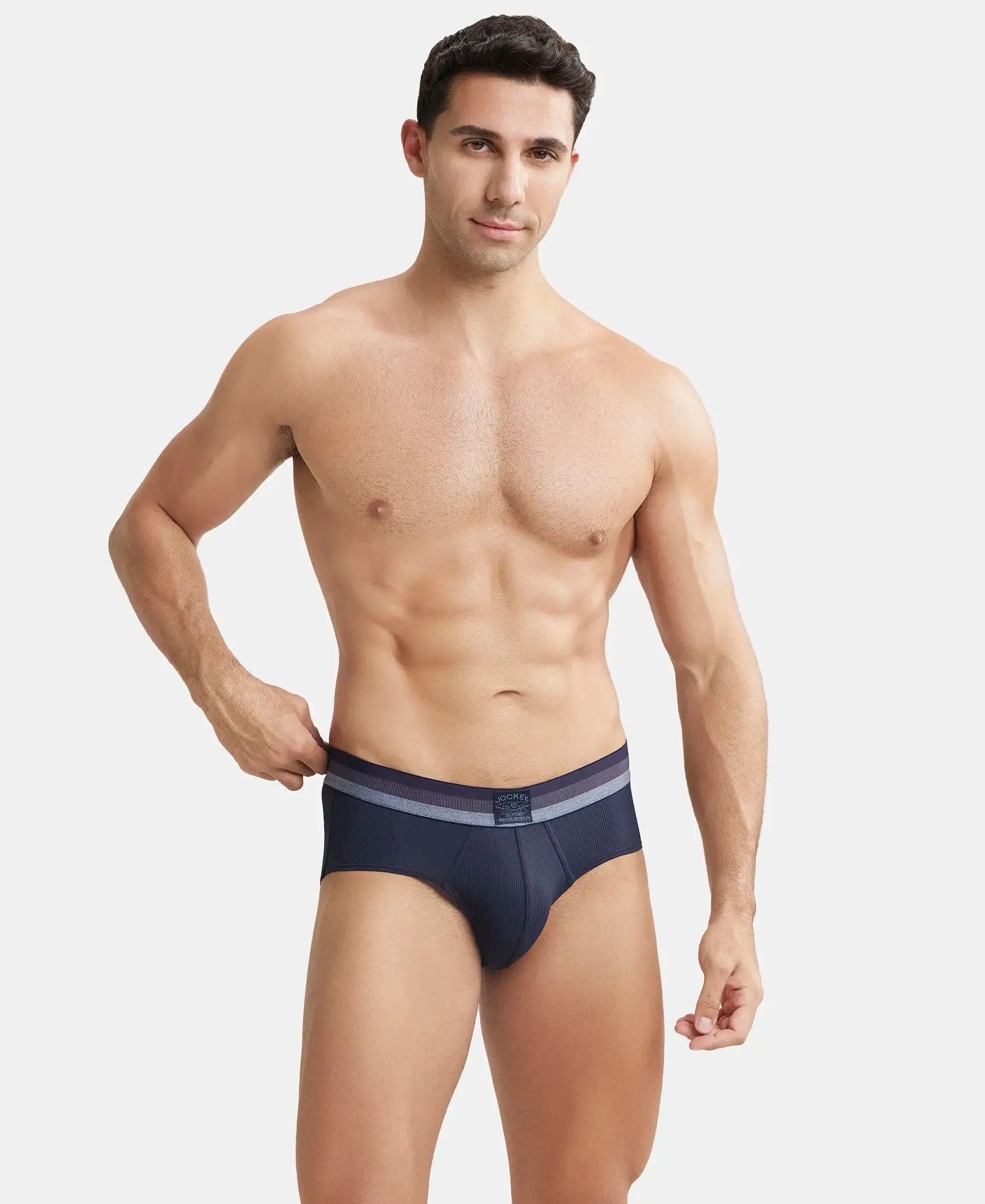 Microfiber Elastane Stretch Solid Brief with StayDry Treatment - Midnight Navy