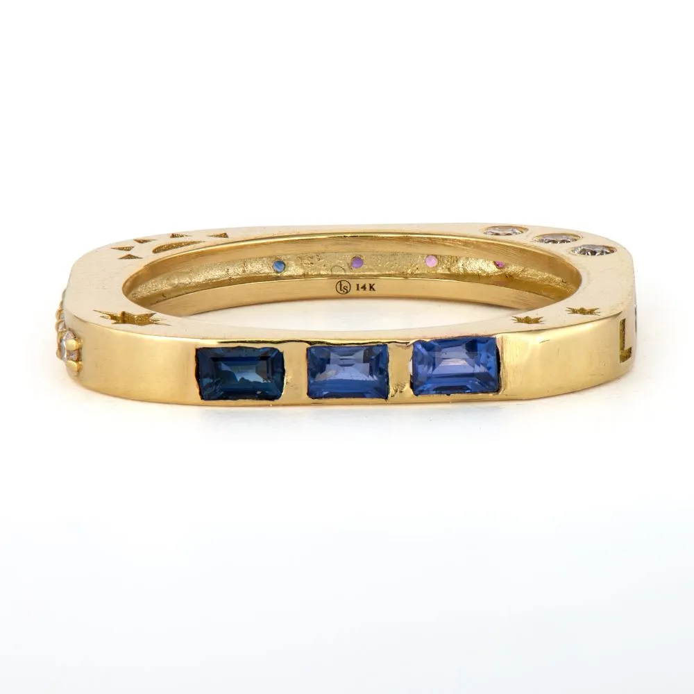 MULTI-STONE SQUARE ENGRAVED LOVE BAND