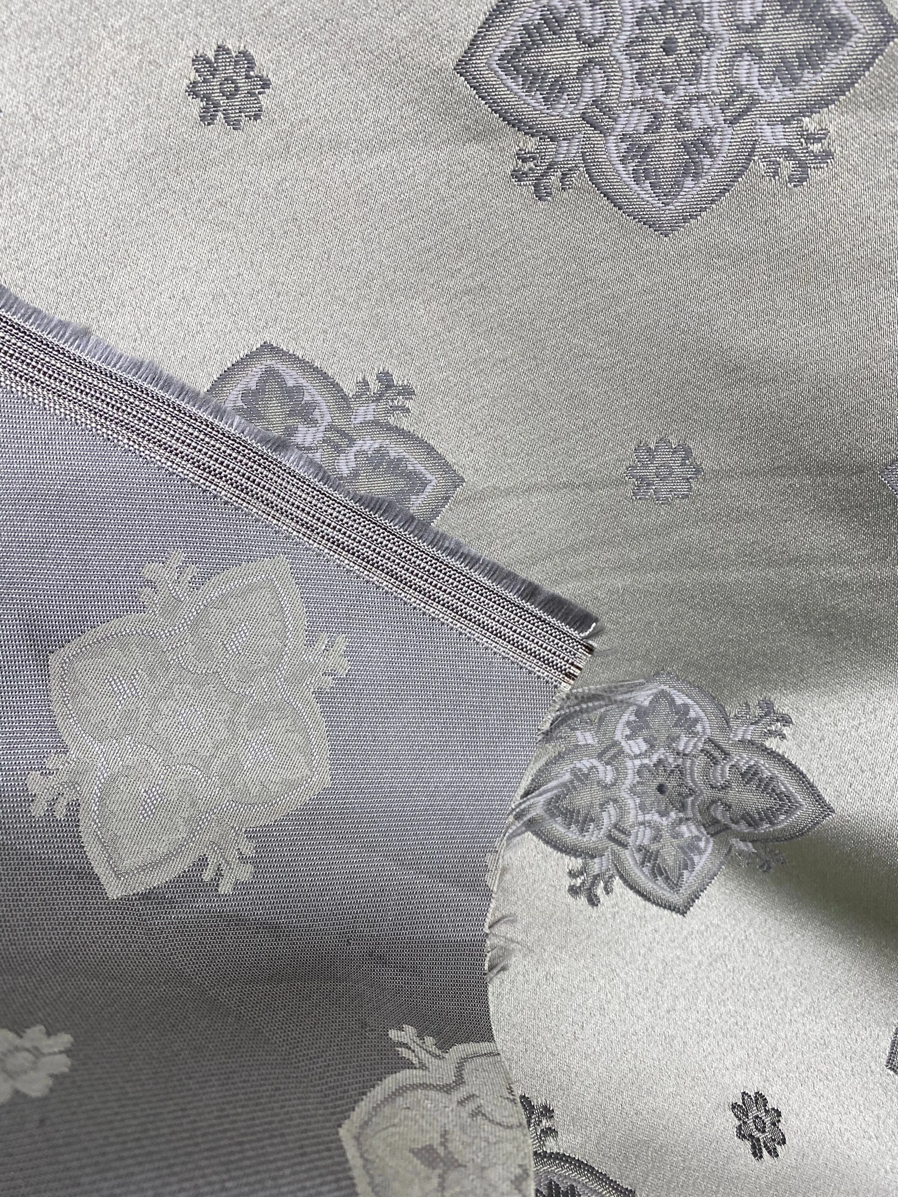 NEW Designer Satin Geometric Floral Drapery Fabric - Silvery Gray