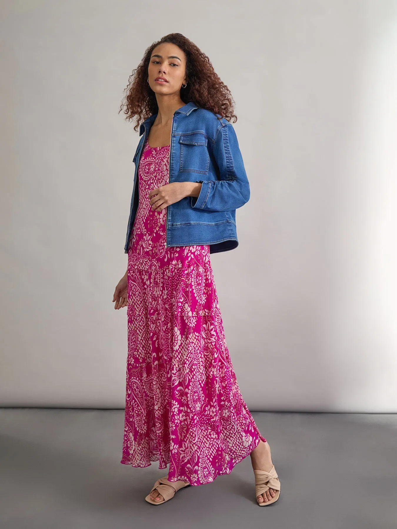 Shirred Sleeve City Denim Jacket, Shore Wash