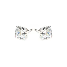 Silver Stud Earrings 6mm Square Crystal