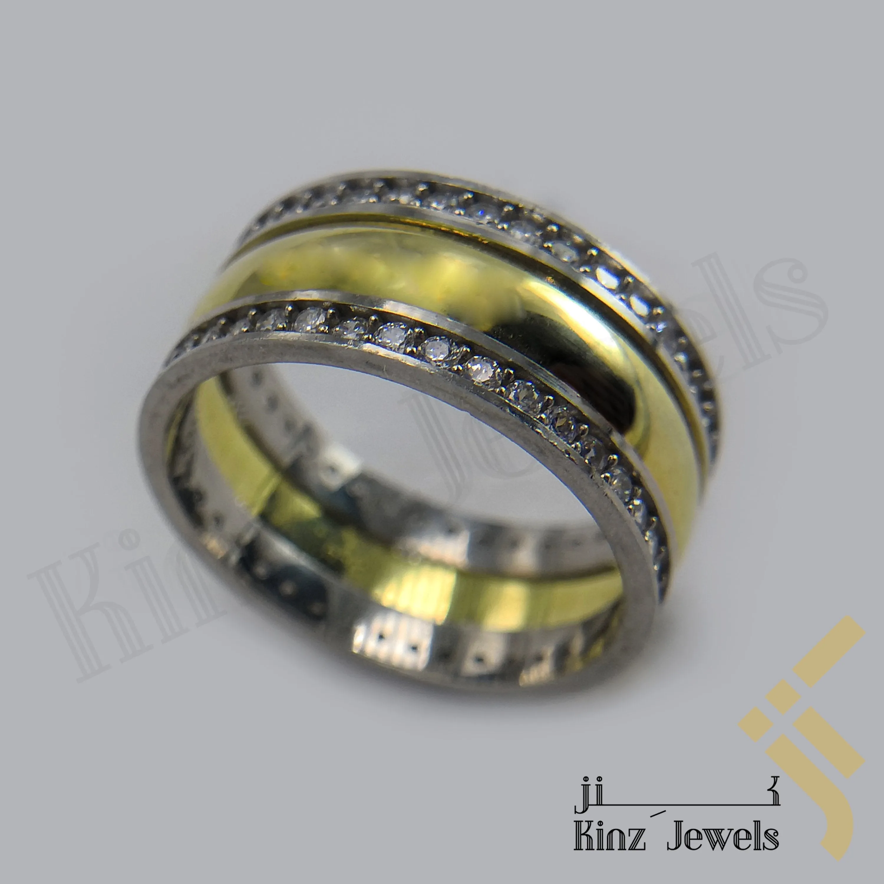 Sterling Silver Gold & Rhodium Vermeil Between Zircon Frame Ring