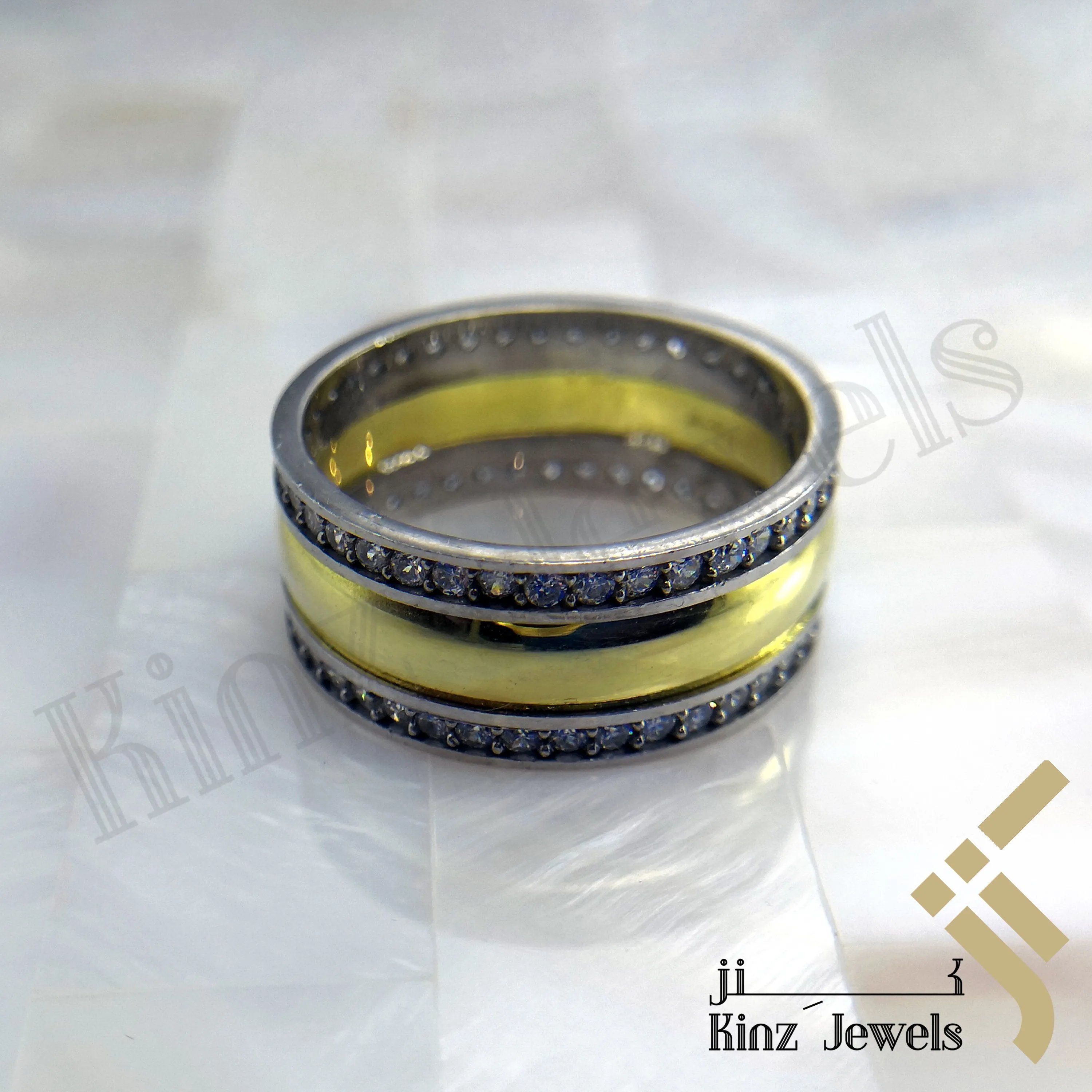 Sterling Silver Gold & Rhodium Vermeil Between Zircon Frame Ring