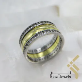 Sterling Silver Gold & Rhodium Vermeil Between Zircon Frame Ring