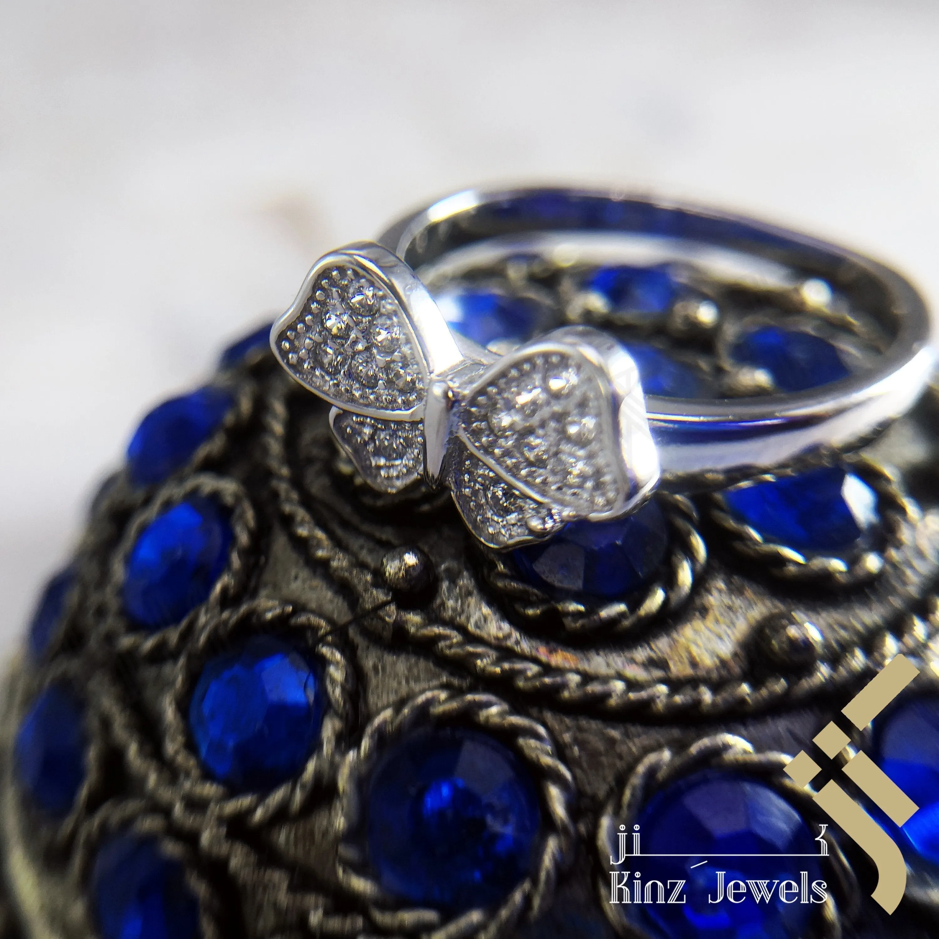 Sterling Silver Rhodium Vermeil Butterfly Full Zircon Wings Ring