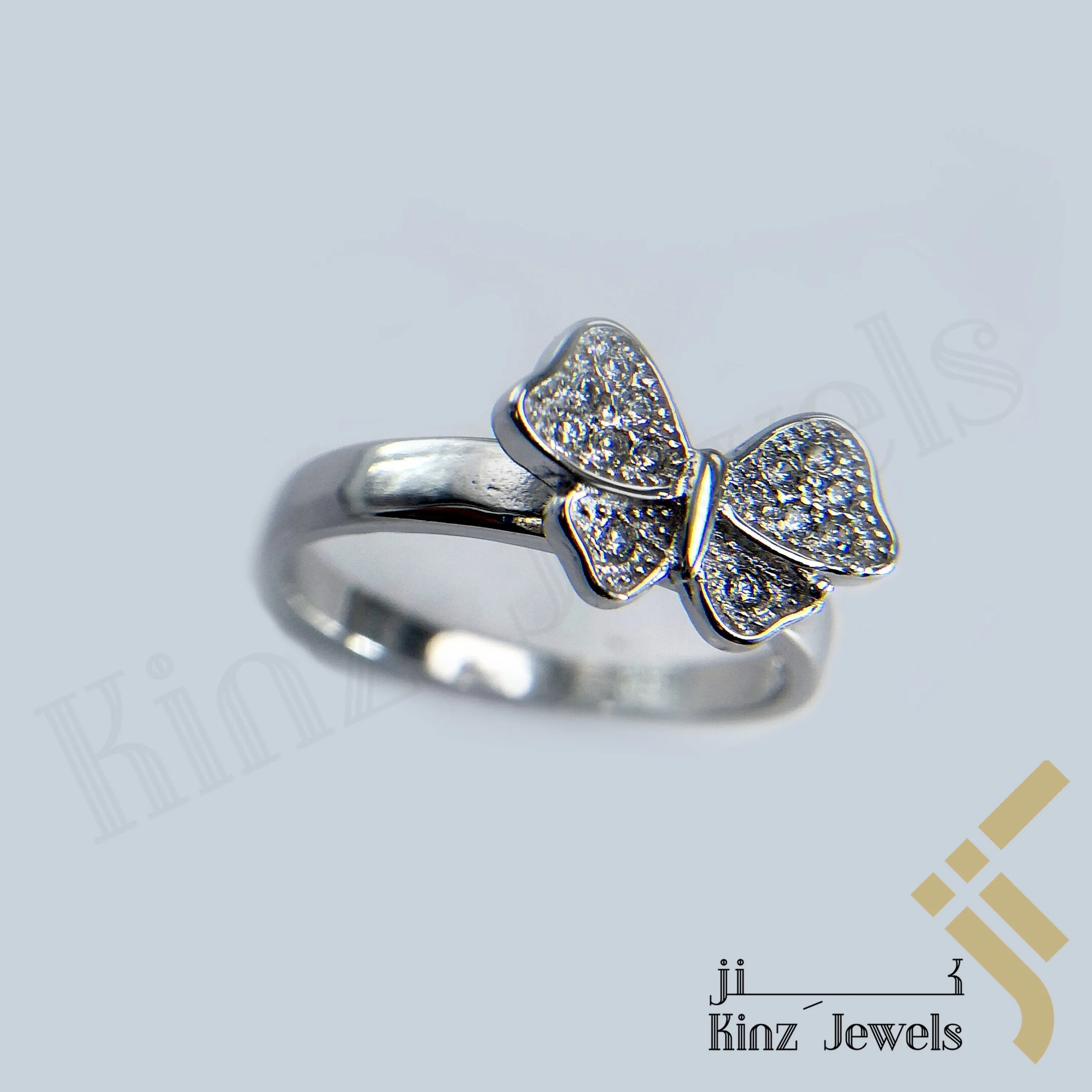 Sterling Silver Rhodium Vermeil Butterfly Full Zircon Wings Ring