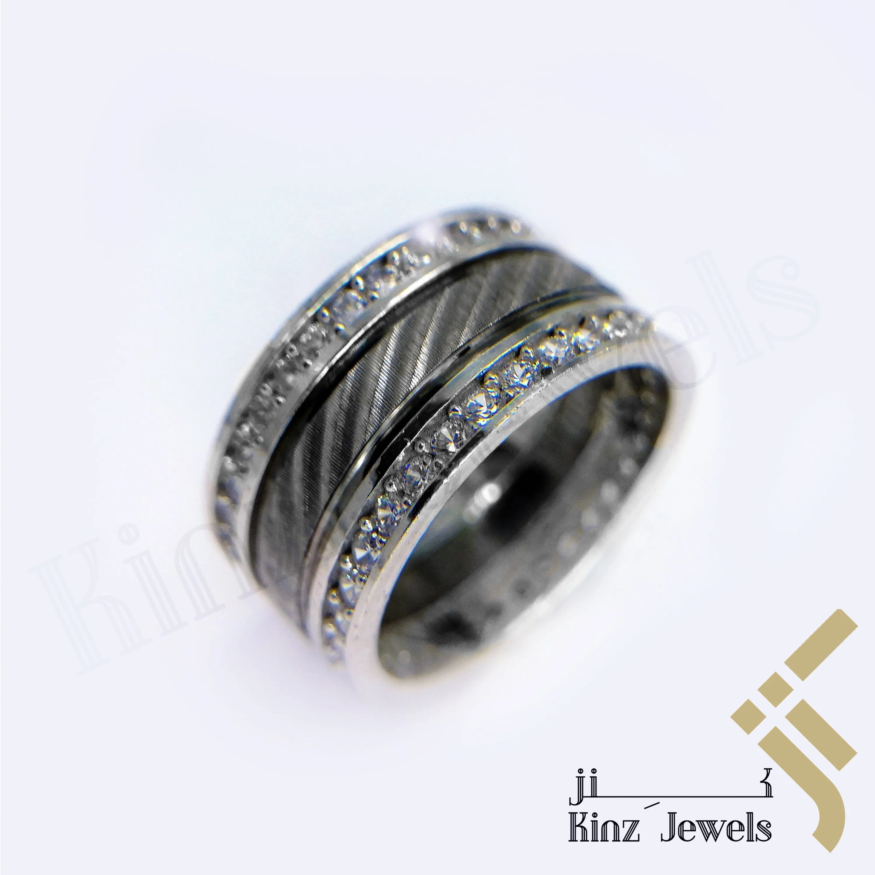 Sterling Silver Rhodium Vermeil Zircon Frame Slashes Ring