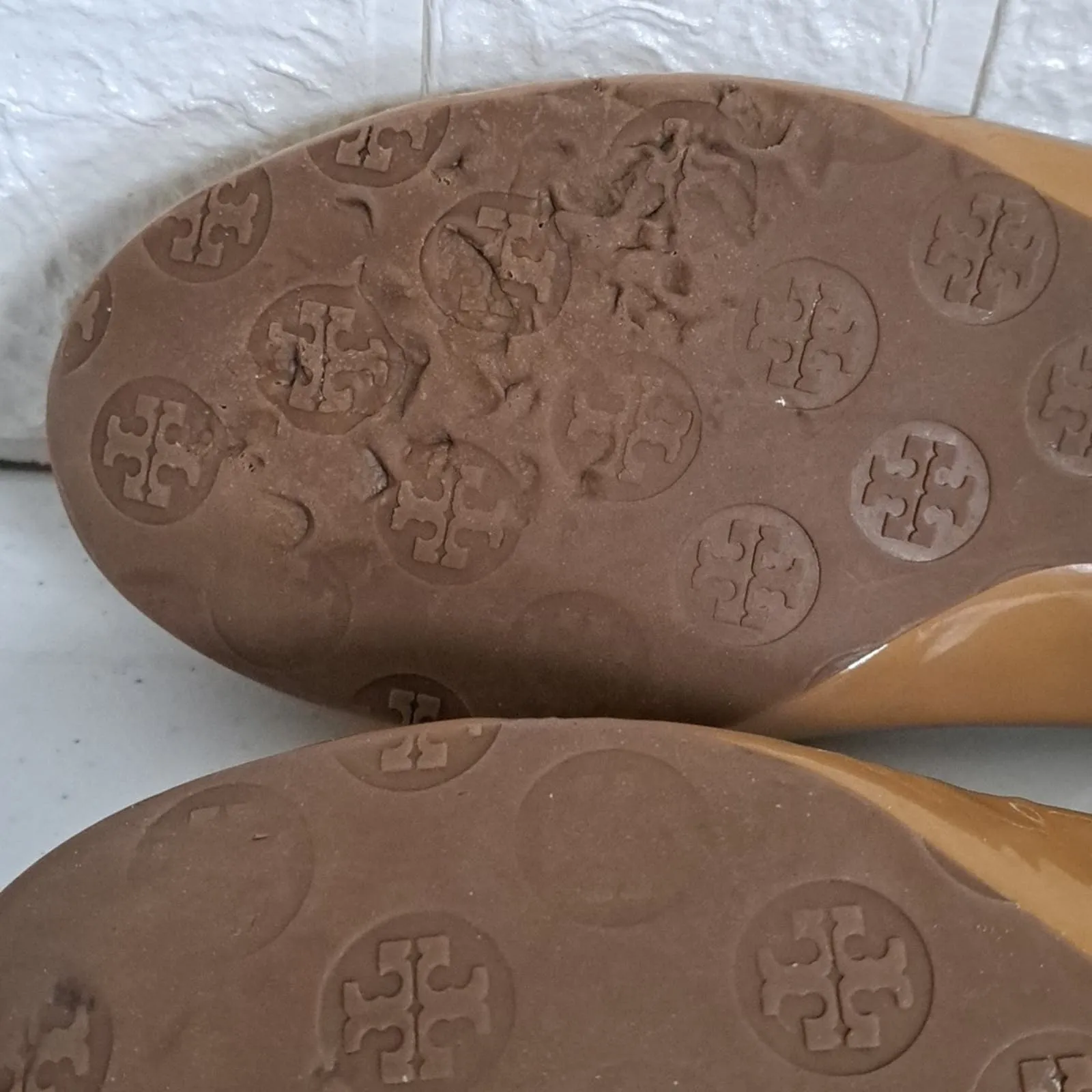 Tory Burch Caroline Patent Leather Ballet Flats Camel Tan