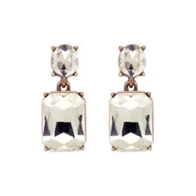 Twin Gem Crystal Earrings in Antique Gold In Clear